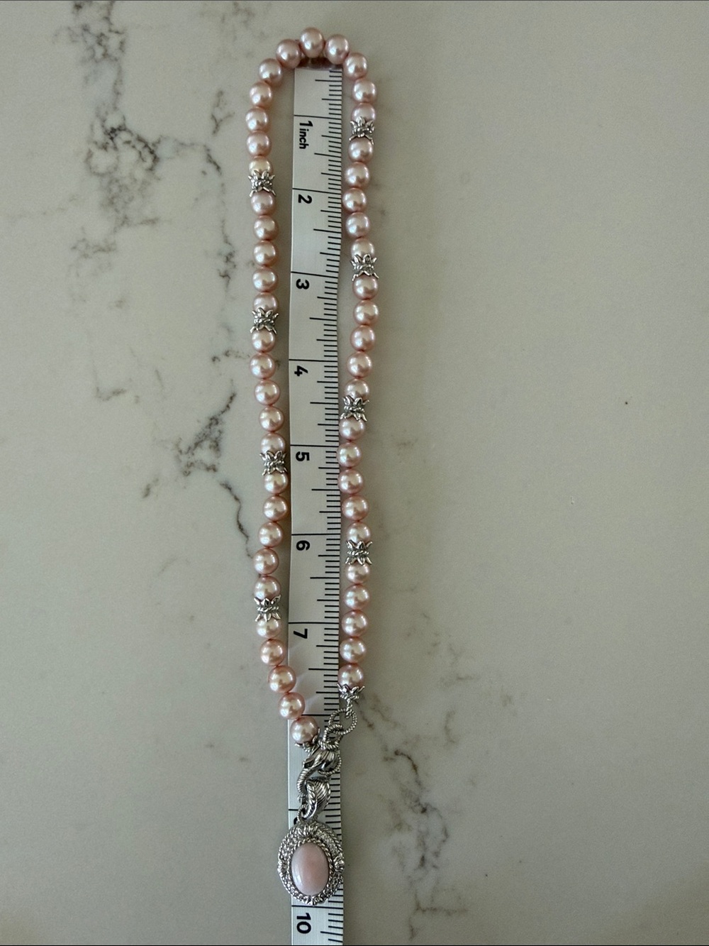 Vintage Judith Ripka sterling silver pink cultured freshwater pearl necklace - Picture 7 of 8